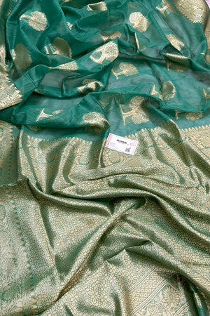 Sea Green Resham Zari Cotton Silk Banarasi Saree