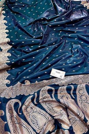 Teal Deepak Buti Katan Silk Banarasi Saree