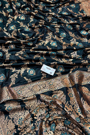 Teal Henna Jaal Katan Silk Banarasi Saree