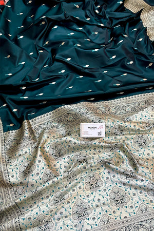 Teal Tilak Buti Katan Silk Banarasi Saree