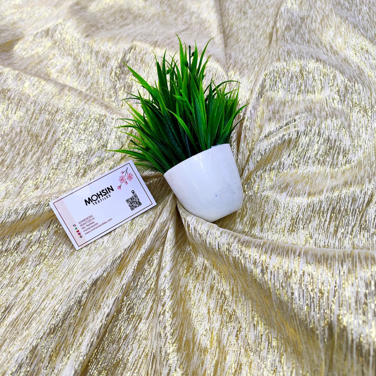 White Gold Jharna Shimmer Silk Banarasi Fabric