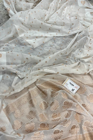White Golden Zari Raw Mango Banarasi Saree