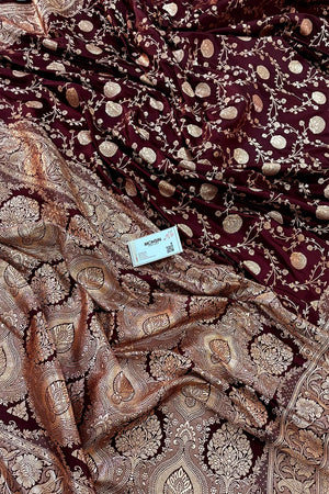 Wine Churmuri Jaal Katan Silk Banarasi Saree