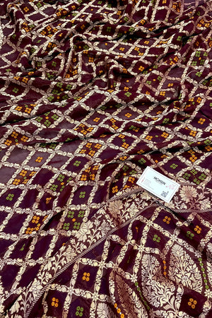 Wine Golden Zari Georgette Silk Banarasi Saree