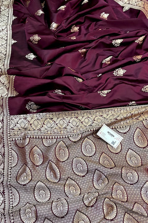 Wine Kohinoor Buti Katan Silk Banarasi Saree