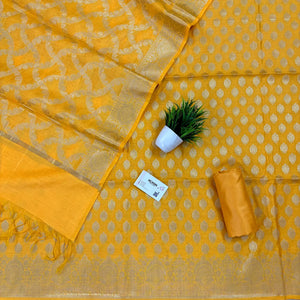 Yellow Golden Zari Resham Silk Banarasi Suit