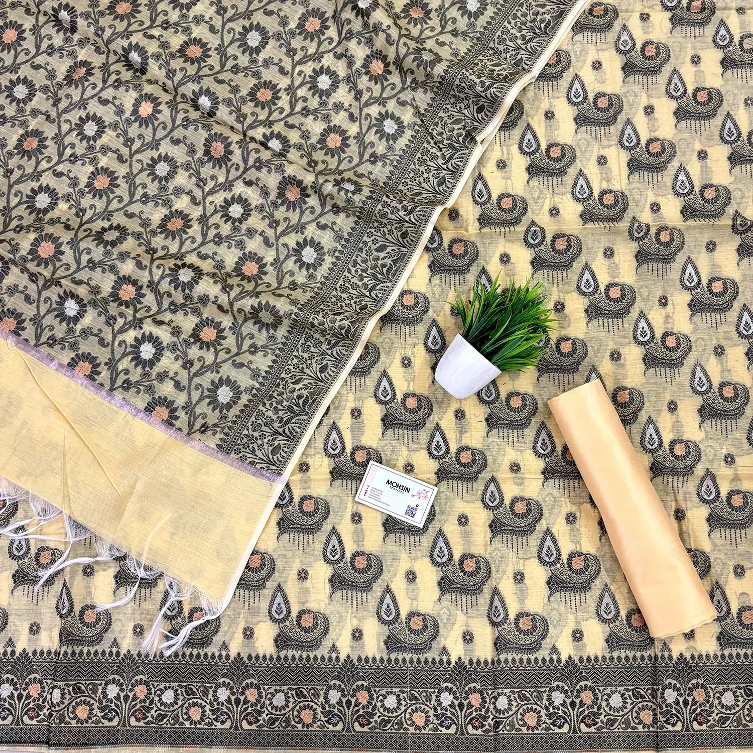 Yellow Resham Zari Banarasi Silk Suit