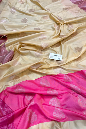 Yellow and Pink Golden Zari Banarasi Silk Saree