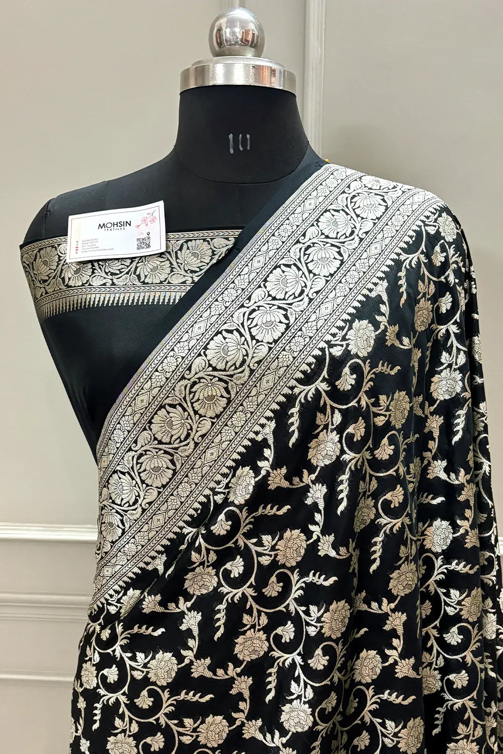Black Gulabi Jaal Katan Silk Banarasi Saree