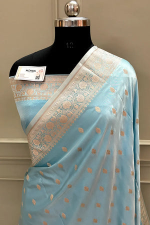 Firozi Flying Buti Katan Silk Banarasi Saree