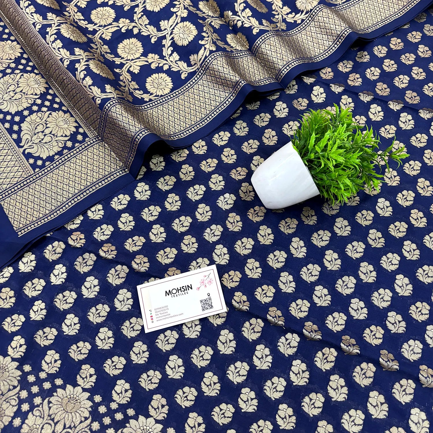 Navy Blue Guldaan Fool Katan Silk Banarasi Suit