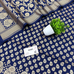 Navy Blue Guldaan Fool Katan Silk Banarasi Suit