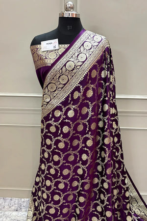 Purple Murmuri Jaal Katan Silk Banarasi Saree