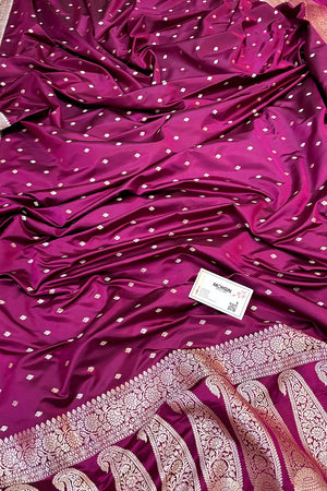 Purple Wine Chitrani Buti Katan Silk Banarasi Saree