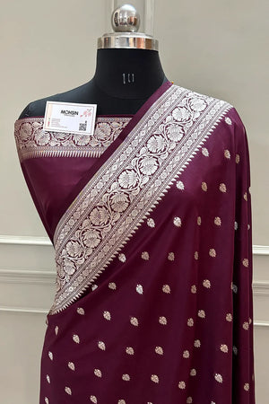 Wine Rudraksha Buti Katan Silk Banarasi Saree