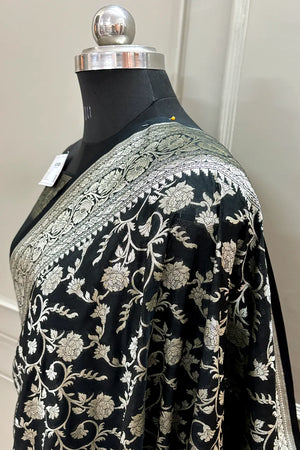Black Gulabi Jaal Katan Silk Banarasi Saree