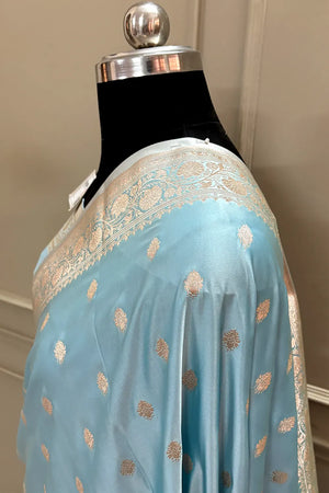 Firozi Flying Buti Katan Silk Banarasi Saree