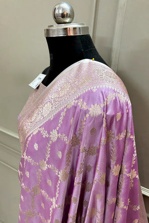 Lavender Qaidi Buti Katan Silk Banarasi Saree