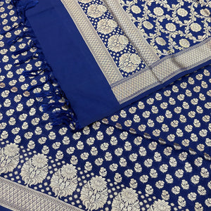 Navy Blue Guldaan Fool Katan Silk Banarasi Suit