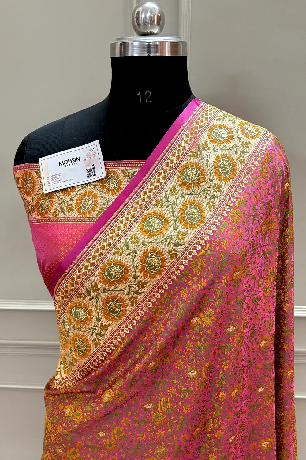 Pink and Mustard Jungli Jaal Katan Silk Banarasi Saree