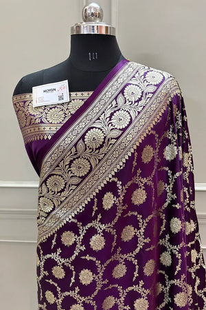Purple Murmuri Jaal Katan Silk Banarasi Saree