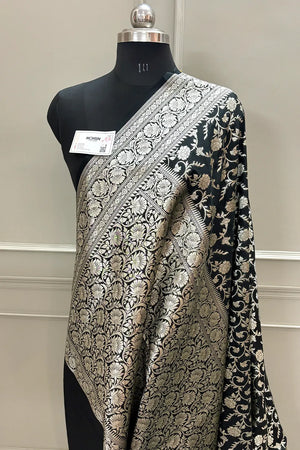 Black Gulabi Jaal Katan Silk Banarasi Saree