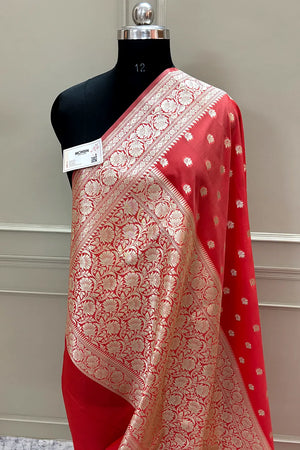 Dark Peach Ghonga Buti Katan Silk Banarasi Saree