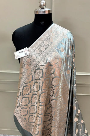 Grey Ropeway Jaal Katan Silk Banarasi Saree