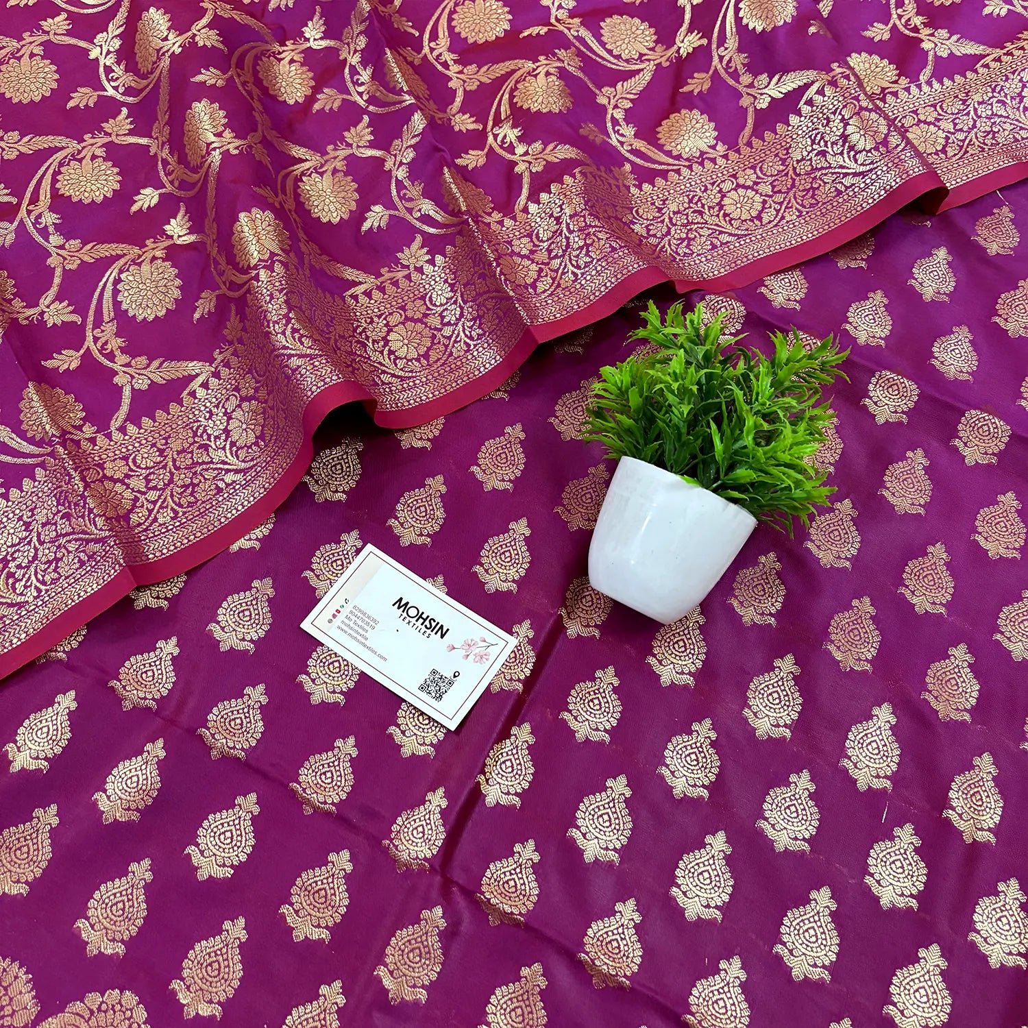 Magenta Gumbad Crown Satin Silk Banarasi Suit