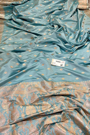 Firozi Flying Buti Katan Silk Banarasi Saree