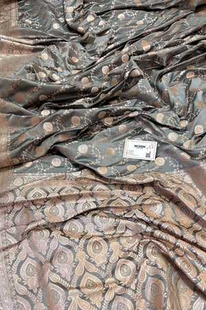 Grey Ropeway Jaal Katan Silk Banarasi Saree