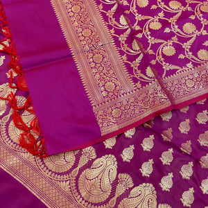 Magenta Gumbad Crown Satin Silk Banarasi Suit