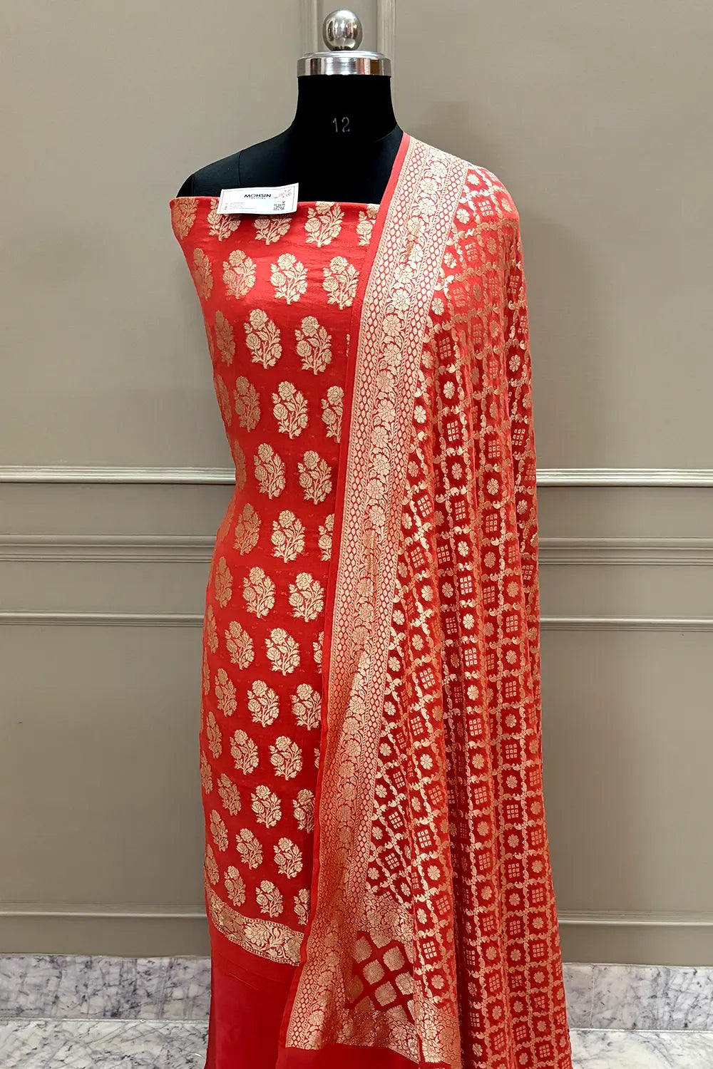 Orange Guldasta Pure Georgette Silk Banarasi Suit