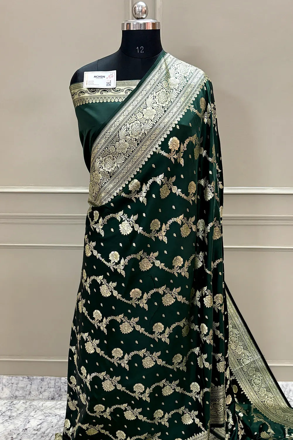 Bottle Green Tirchi Daal Katan Silk Banarasi Saree