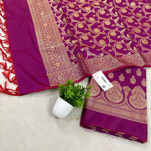 Magenta Gumbad Crown Satin Silk Banarasi Suit