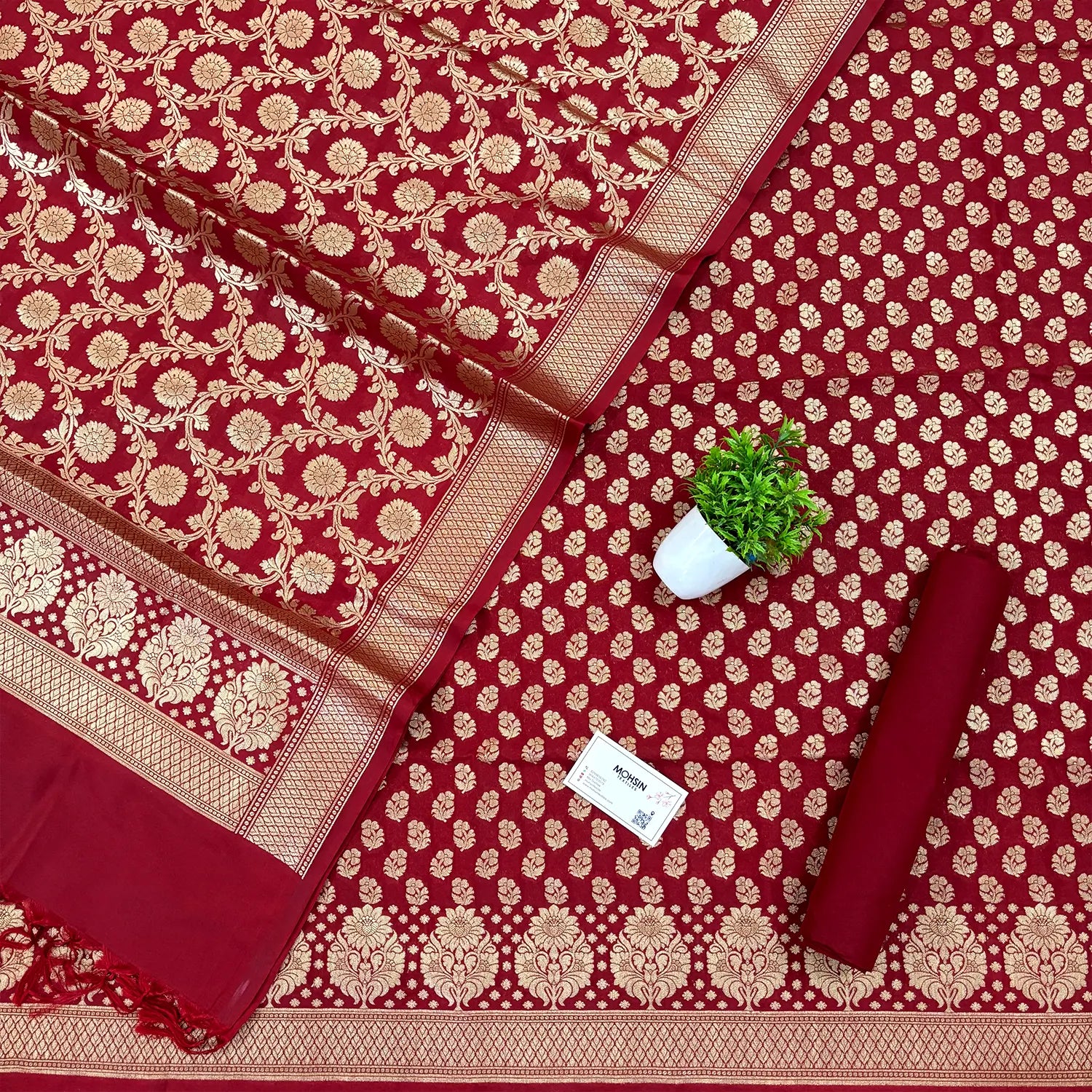 Maroon Guldaan Fool Katan Silk Banarasi Suit