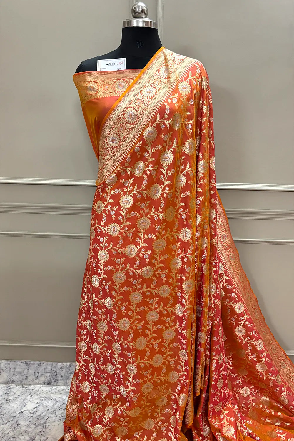 Mustard Ganga Jamuna Crepe Silk Banarasi Saree
