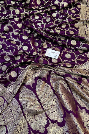 Purple Murmuri Jaal Katan Silk Banarasi Saree