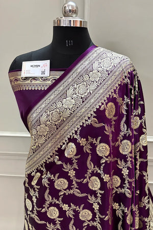 Purple Shahanshahi Jaal Katan Silk Banarasi Saree