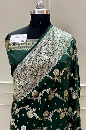 Bottle Green Tirchi Daal Katan Silk Banarasi Saree