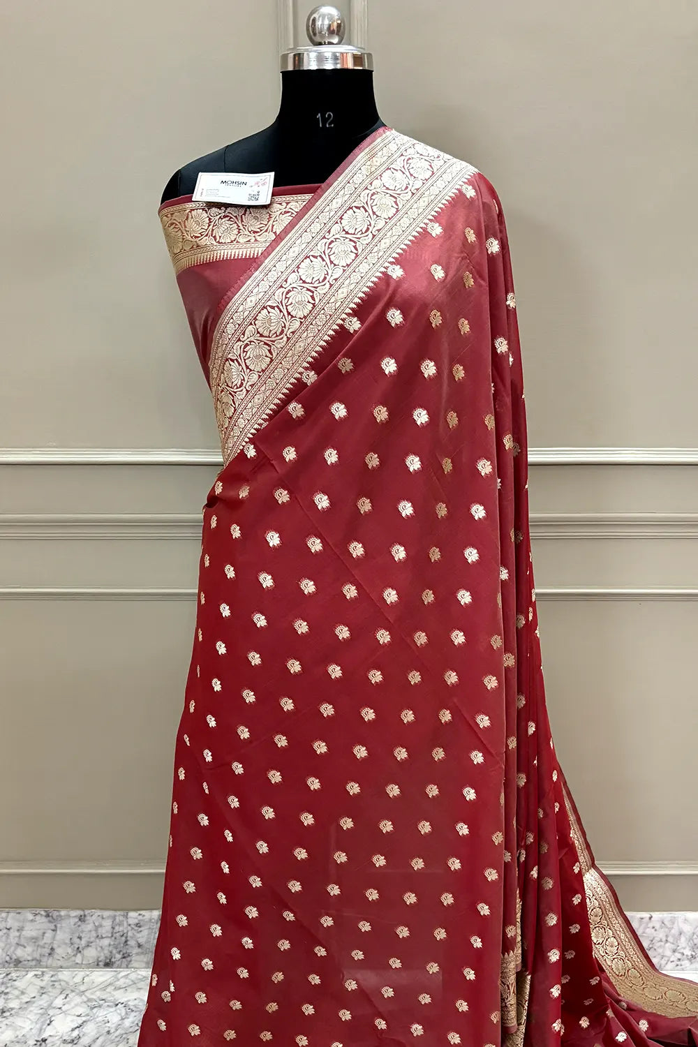 Dusty Peach Ghonga Buti Katan Silk Banarasi Saree
