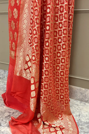 Orange Guldasta Pure Georgette Silk Banarasi Suit