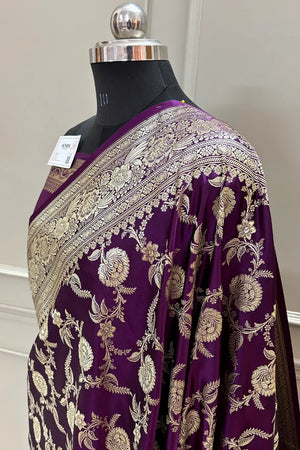 Purple Shahanshahi Jaal Katan Silk Banarasi Saree