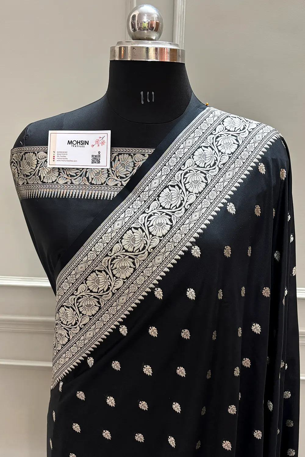 Black Rudraksha Buti Katan Silk Banarasi Saree