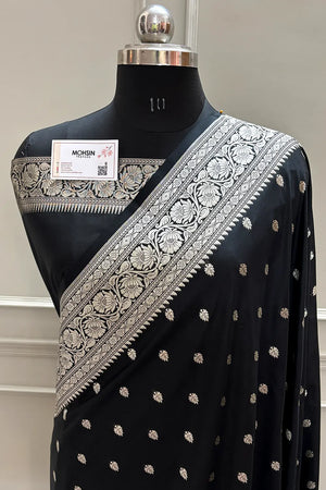 Black Rudraksha Buti Katan Silk Banarasi Saree