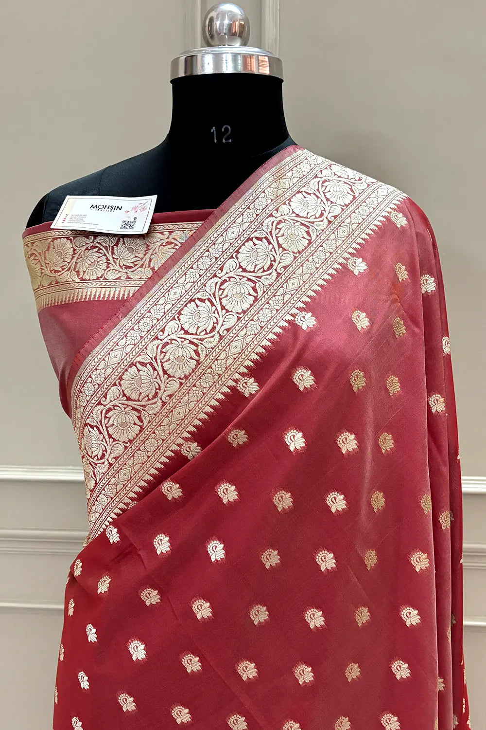 Dusty Peach Ghonga Buti Katan Silk Banarasi Saree