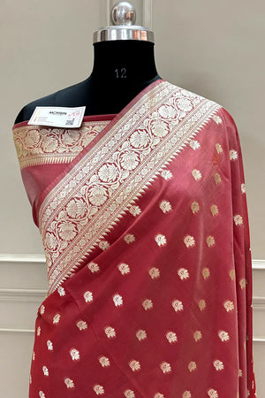 Dusty Peach Ghonga Buti Katan Silk Banarasi Saree