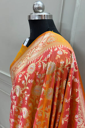 Mustard Ganga Jamuna Crepe Silk Banarasi Saree