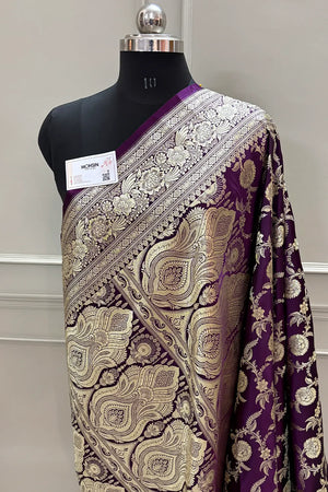 Purple Shahanshahi Jaal Katan Silk Banarasi Saree
