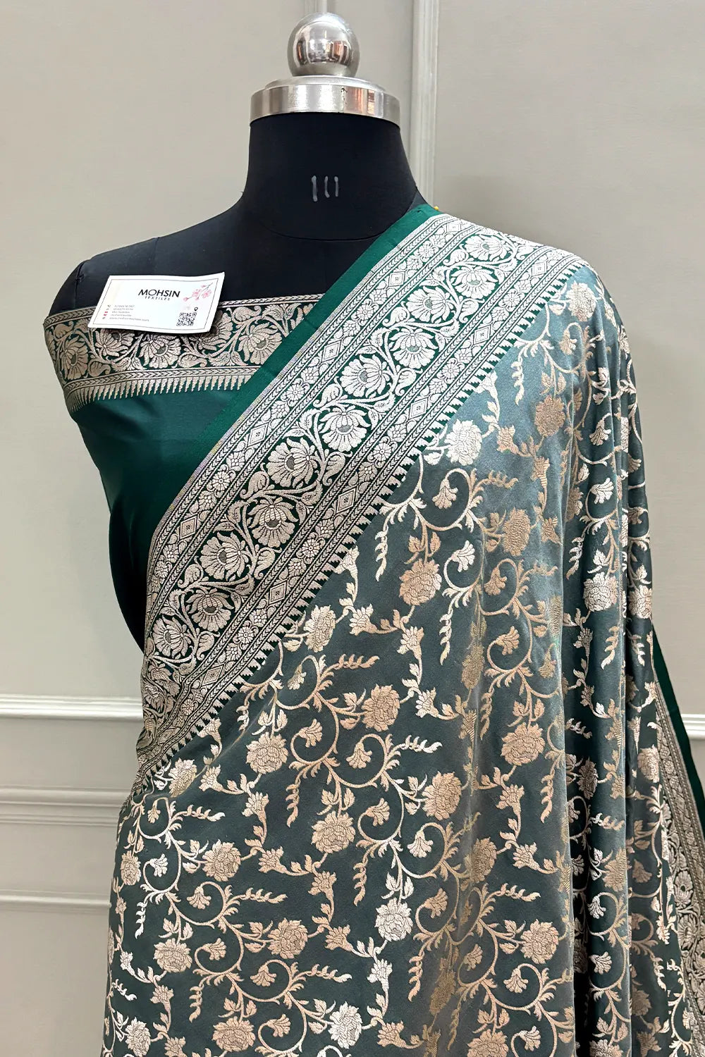 Teal Gulabi Jaal Katan Silk Banarasi Saree